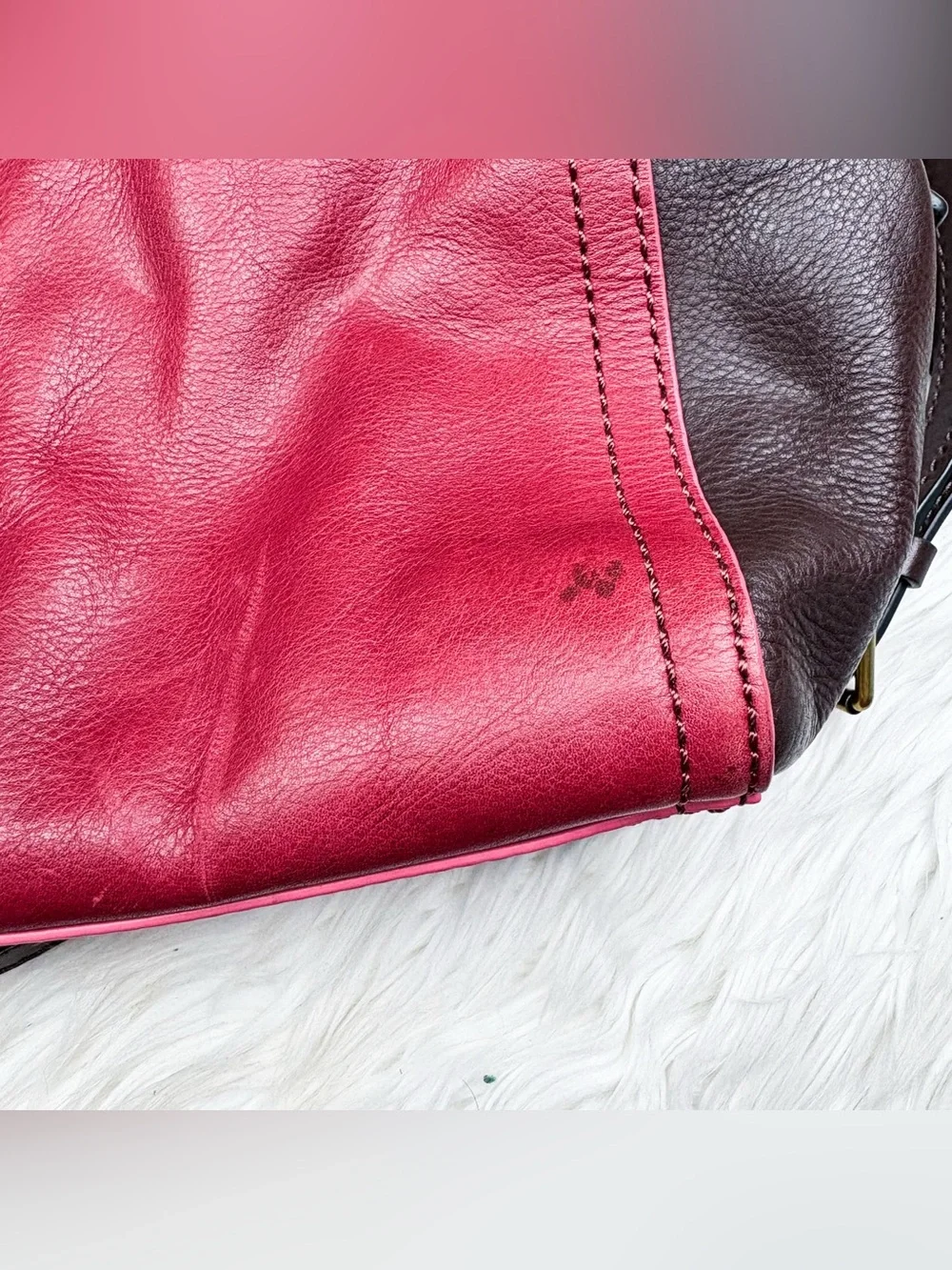 Fossil Emma Satchel Maroon Red Brown Cow Hide Leather Crossbody Bag Purse